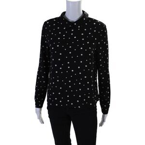 Sweewe Womens Polka Dot Collared Long Sleeve Pullover Blouse Top Black Size M